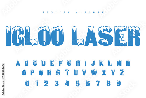 Set of letters of the Ice Latin Alphabet. Vector illustration. Christmas and New Year concept.