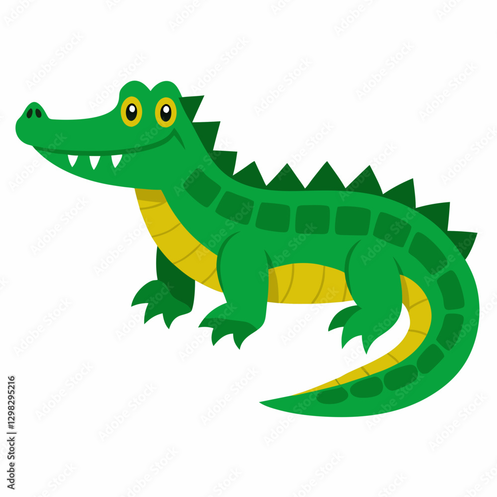 Fototapeta premium Cartoon alligator smiling against a white background
