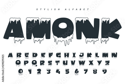 Set of letters of the Ice Latin Alphabet. Vector illustration. Christmas and New Year concept.