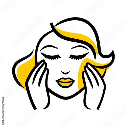 Makeup removal wipes icon showing a woman gently cleansing her face with a serene expression and closed eyes