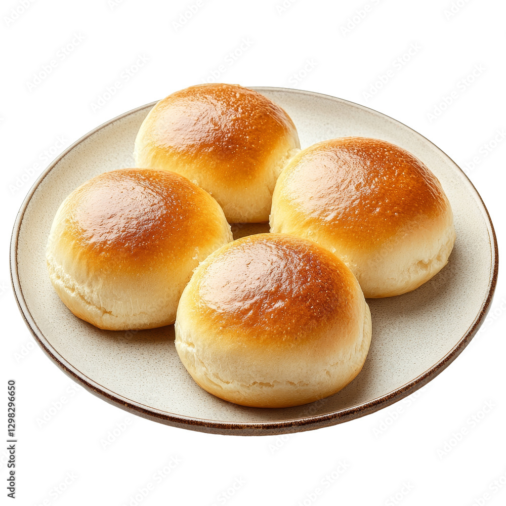 Soft and fluffy buns on a plate, isolated on a transparent background for a delightful culinary presentation, buns on plate isolated on transparent background Soft and fluffy buns on a plate, isolated on a transparent background for a delightful culinary presentation, buns on plate isolated on transparent background