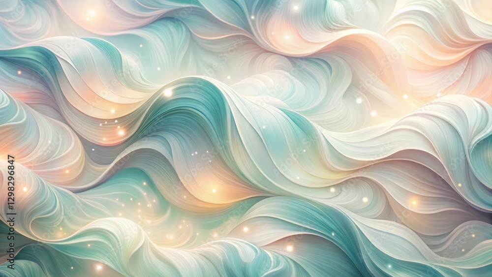 Fototapeta premium Serene Pastel Waves with Glimmering Lights An Abstract Background Image of Flowing, Soft Curves and Subtle Shimmering Particles