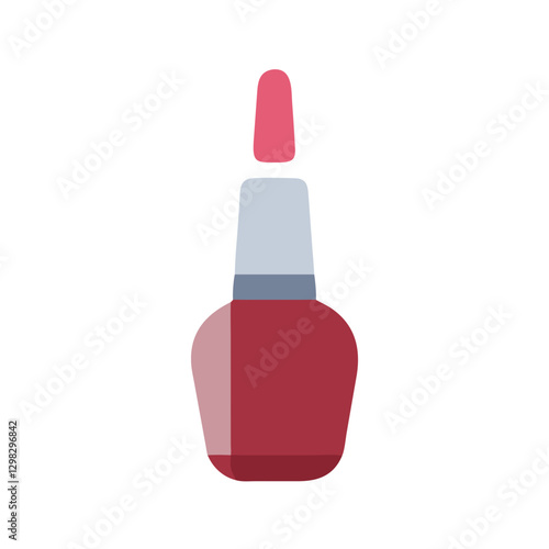 Vector icon depicting a nail polish bottle with a vibrant red shade and a stylish design, perfect for cosmetic illustrations, beauty graphics, or fashion projects