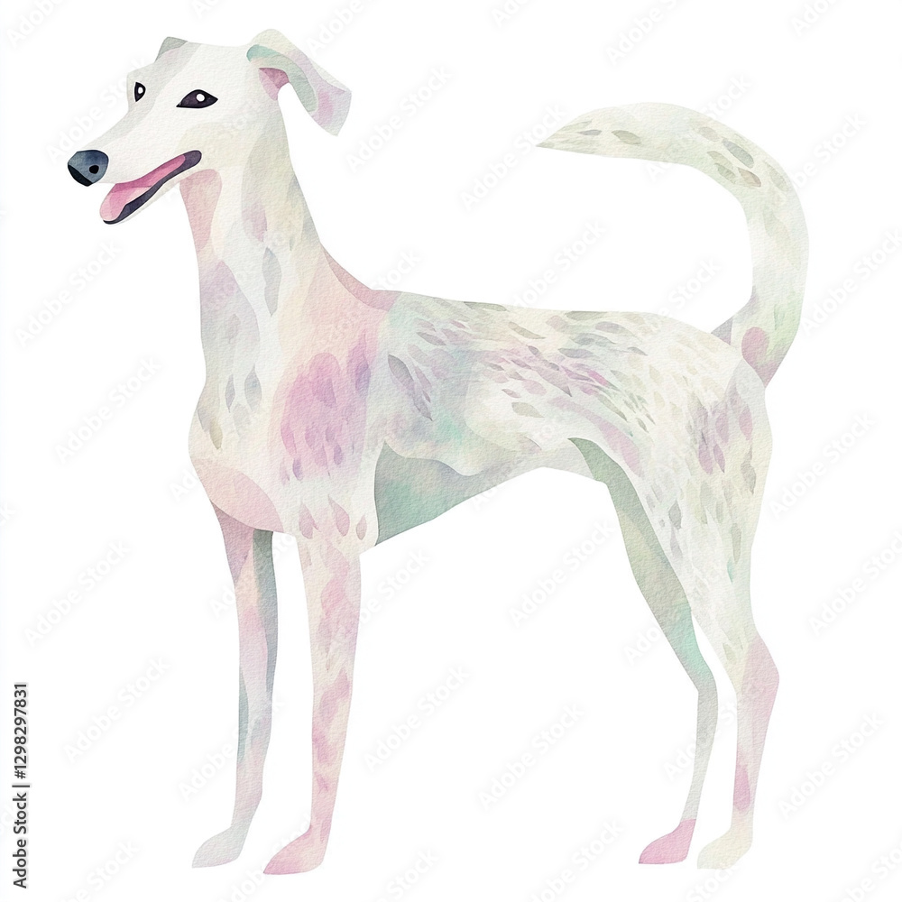 Fototapeta premium Charming Simple Borzoi Dog Watercolor Illustration with Soft Hues Graceful Lines and Artistic Flair Perfect for Pet Lovers Home Decor and Unique Gifts for Dog Enthusiasts