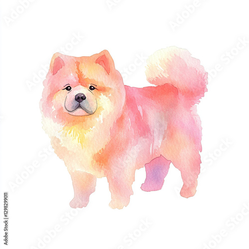 Charming Simple Chow Chow Dog Watercolor Illustration with Soft Hues and Playful Expressions Perfect for Pet Lovers and Art Enthusiasts Seeking Unique Decor and Gifts