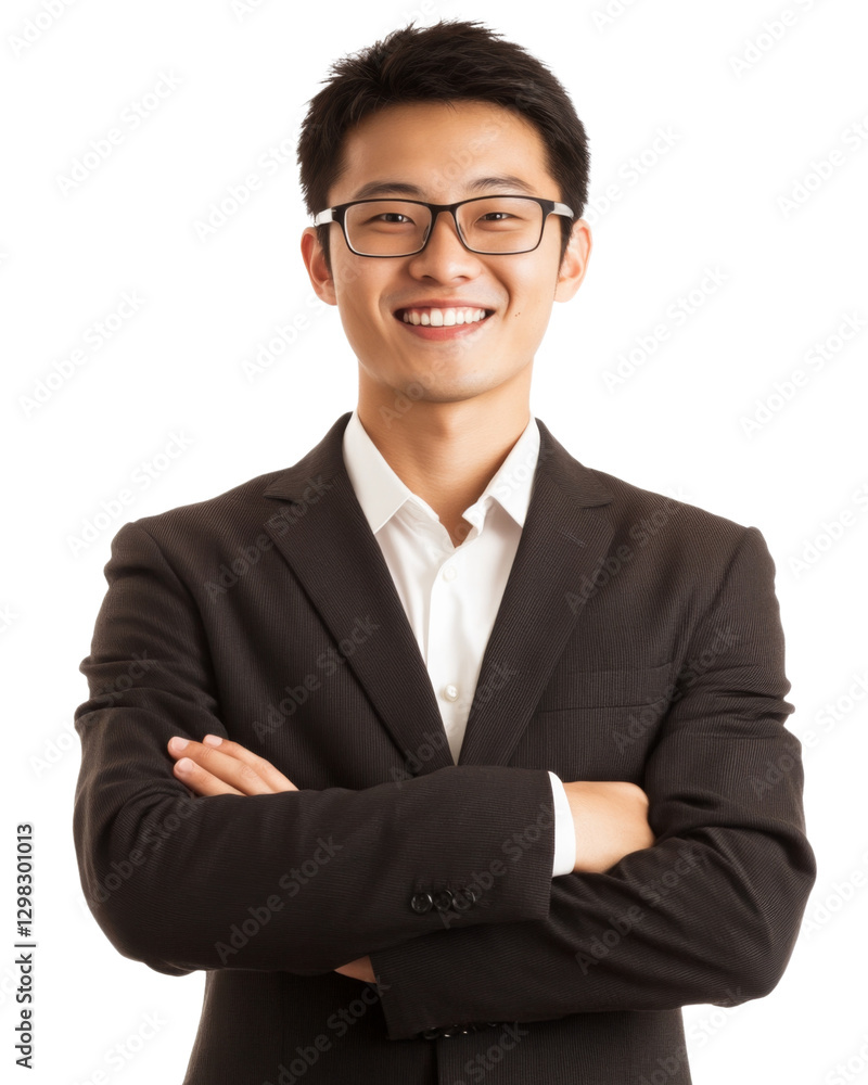Smiling asian businessman with folded arms on transparent background Smiling asian businessman with folded arms on transparent background