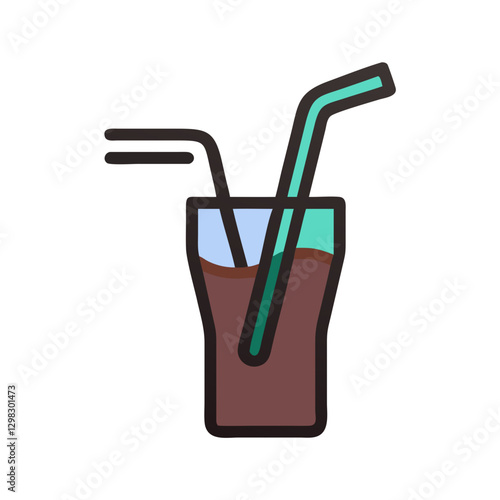 Sipping through a straw from a refreshing beverage in a simple icon design featuring a glass and straws