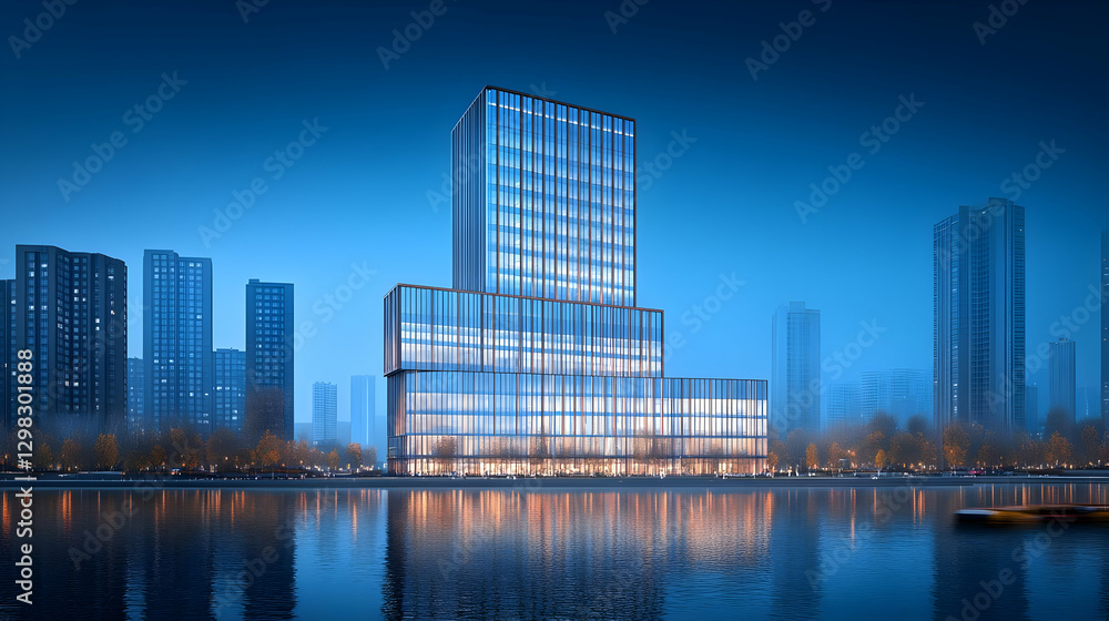 Naklejka premium Modern Glass Skyscraper 3D Illustration
