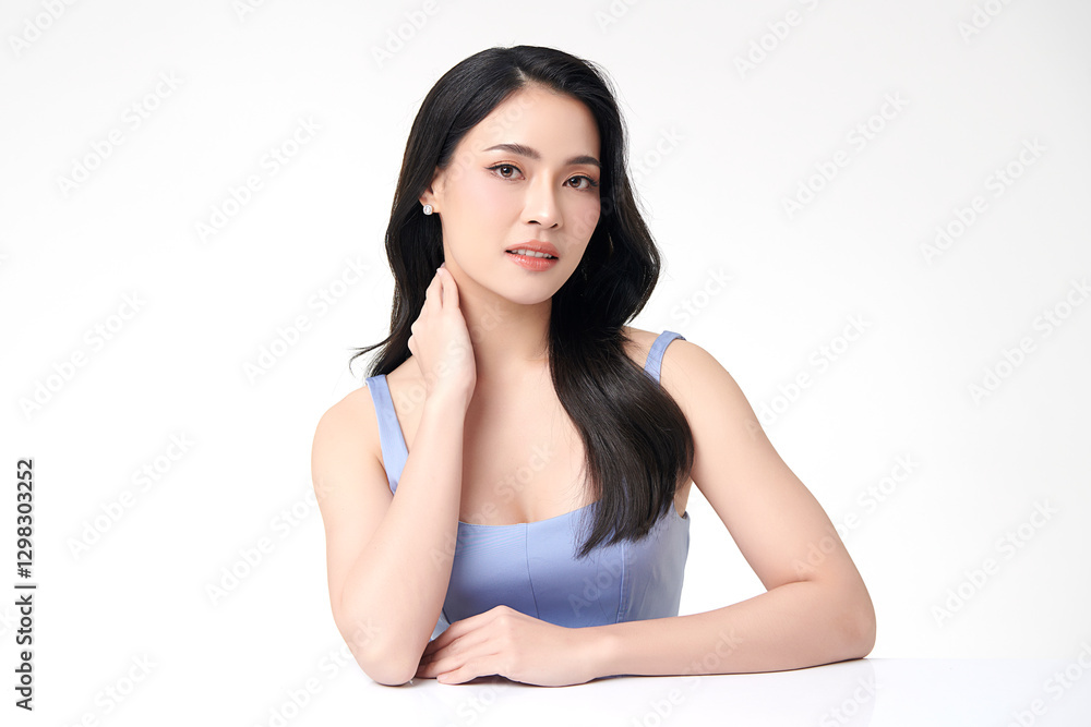 Beautiful young asian woman with clean fresh skin on white background, Face care, Facial treatment, Cosmetology, beauty and spa, Asian women portrait. Beautiful young asian woman with clean fresh skin on white background, Face care, Facial treatment, Cosmetology, beauty and spa, Asian women portrait.