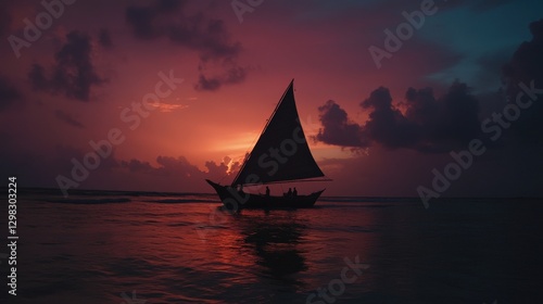 Dhow Sailing at Sunset Along the Swahili Coast in Vibrant Colors