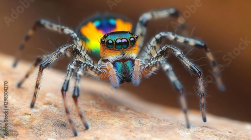 Wallpaper Mural Flamboyant Peacock Spider performing its intricate courtship dance vibrant iridescent colors flashing tiny legs moving in a hypnotic rhythm Torontodigital.ca