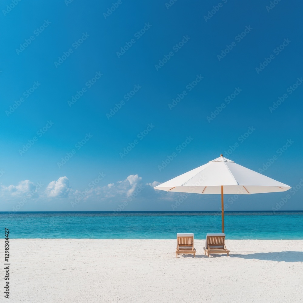 Obraz premium Beach scene with chairs and umbrella