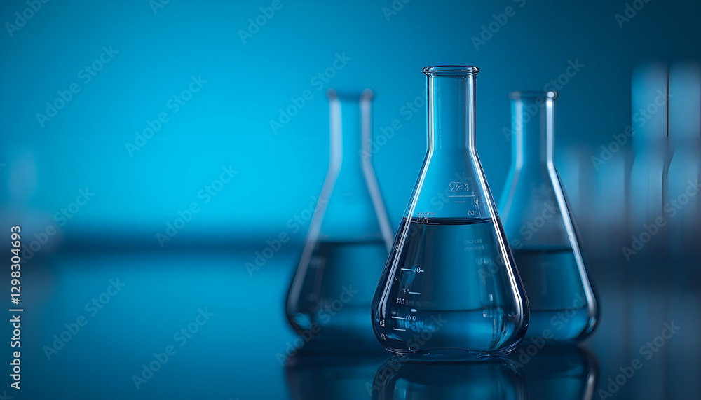 flask and glassware equipment in chemistry science laboratory blue banner background flask and glassware equipment in chemistry science laboratory blue banner background