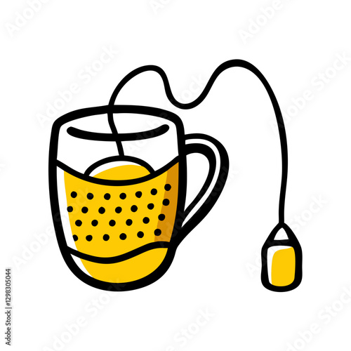 Stylized vector illustration of a tea infuser with a warm cup of tea, showcasing a functional design ideal for tea lovers and home brewers