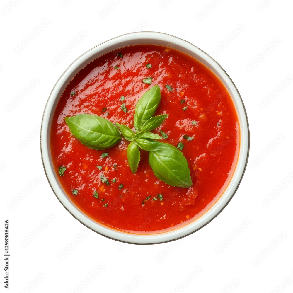 Delicious tomato sauce garnished with fresh basil in a bowl isolated on a transparent background for culinary inspiration, Tomato sauce in a bowl isolated on transparent background Delicious tomato sauce garnished with fresh basil in a bowl isolated on a transparent background for culinary inspiration, Tomato sauce in a bowl isolated on transparent background