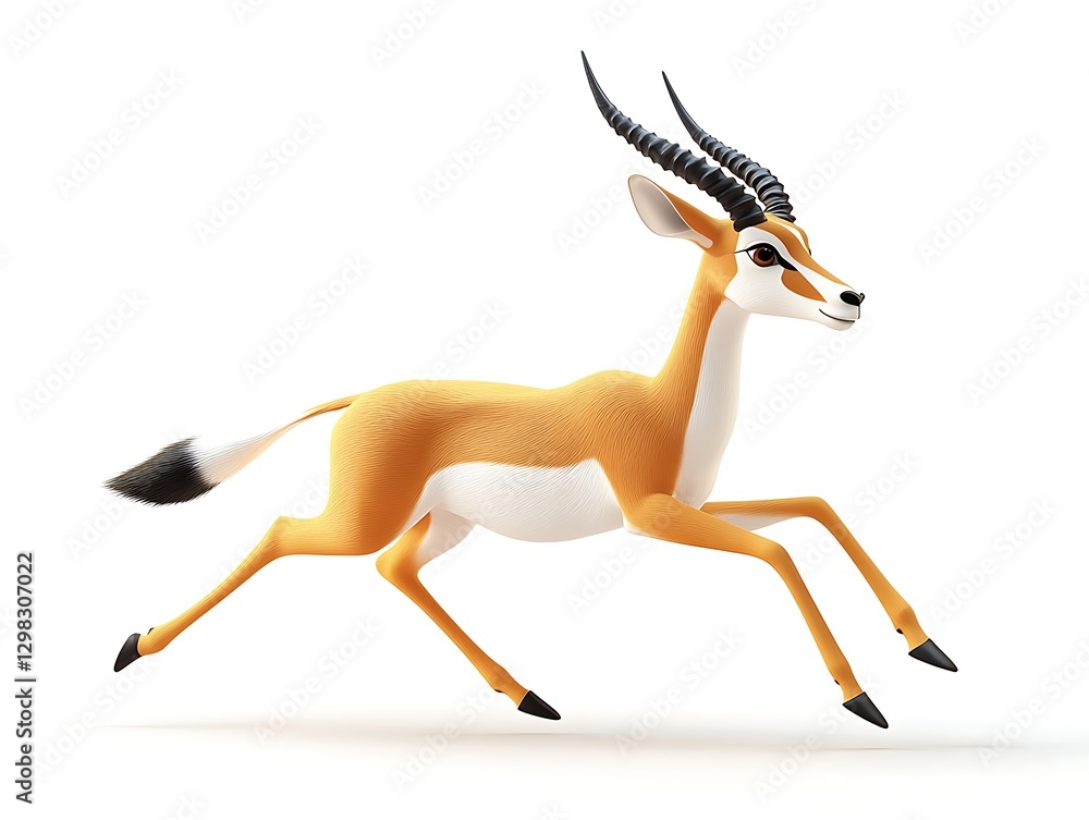 Obraz premium Running antelope in motion nature scene animated character white background