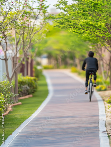 Wallpaper Mural Part of a sustainable urban commuting series, this image captures a young professional cycling through a city at sunset, promoting eco-friendly transportation and healthy lifestyle choices. Torontodigital.ca
