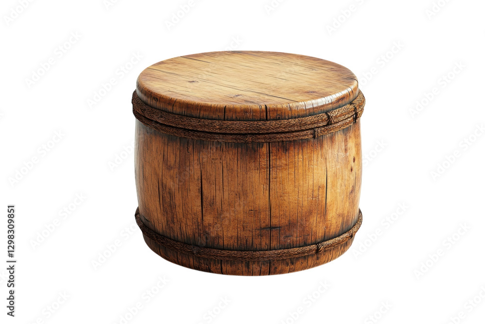 Fototapeta premium Unique round wooden storage container with braided accents suitable for rustic decoration or practical use
