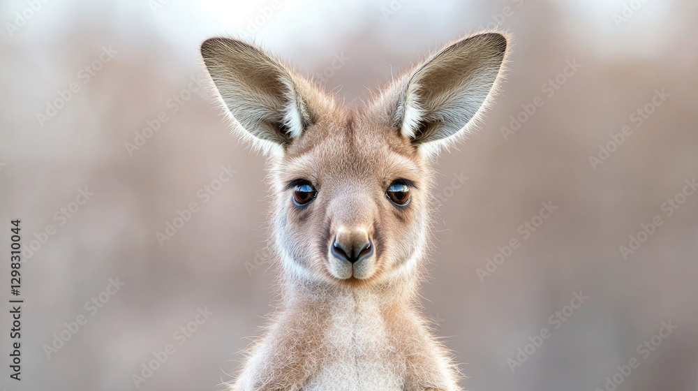 Red kangaroo joey portrait, Australian outback, blurred background, wildlife photography Red kangaroo joey portrait, Australian outback, blurred background, wildlife photography