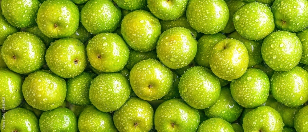 Close-up of Green Apples Covered in Water Droplets Close-up of Green Apples Covered in Water Droplets