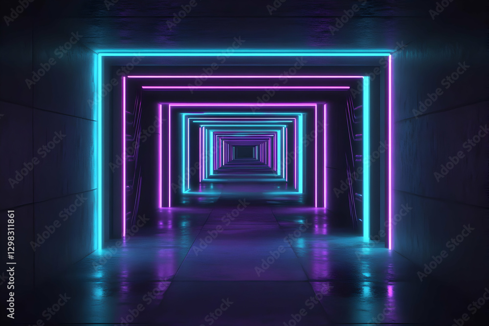 Neon Tunnel 3D Illustration Neon Tunnel 3D Illustration