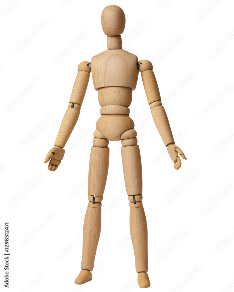 Wooden mannequin standing with open hands on transparent background Wooden mannequin standing with open hands on transparent background