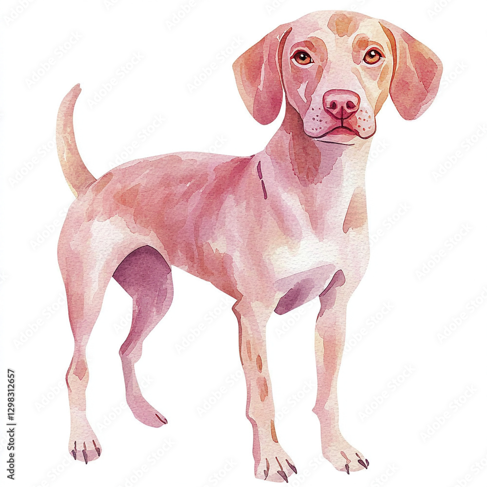 Fototapeta premium Creepy and Ugly Watercolor of a Simple Vizsla Dog with Distorted Features and Eerie Expression Perfect for Unique Art Collections and Quirky Home Decor