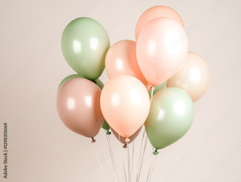 Latex colored balloons in pastel matte tones on a muted background Latex colored balloons in pastel matte tones on a muted background