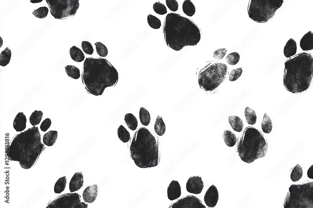 Fototapeta premium Animal paw prints on white background; nature texture