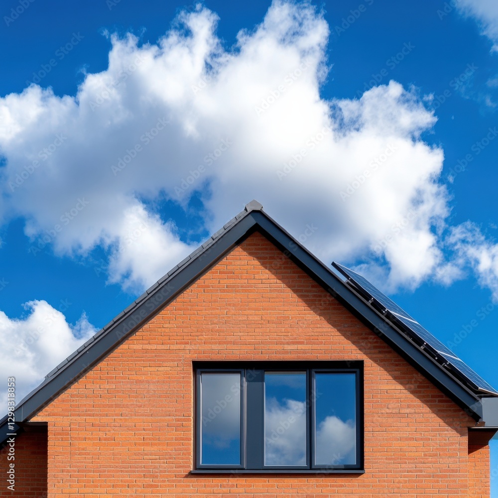 House with Solar Panels Against Blue Sky House with Solar Panels Against Blue Sky
