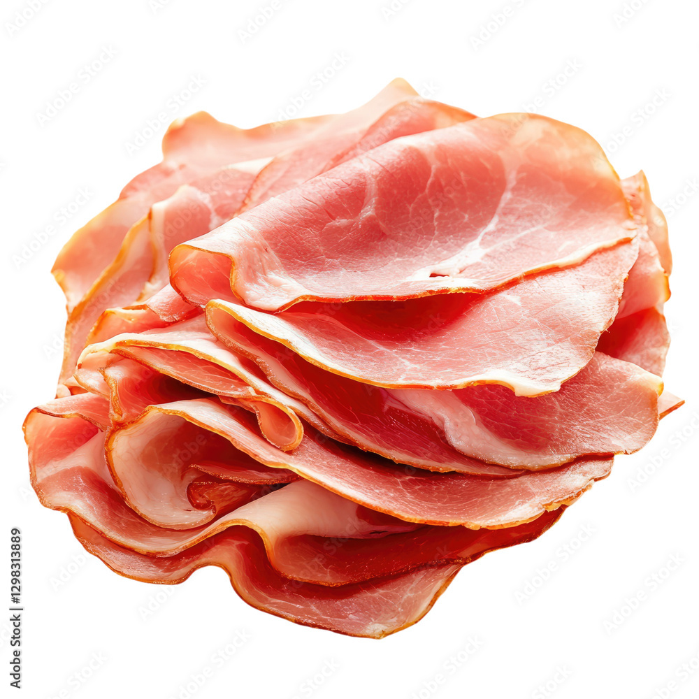 Sliced ham isolated on a transparent background, Sliced ham isolated on a transparent background,