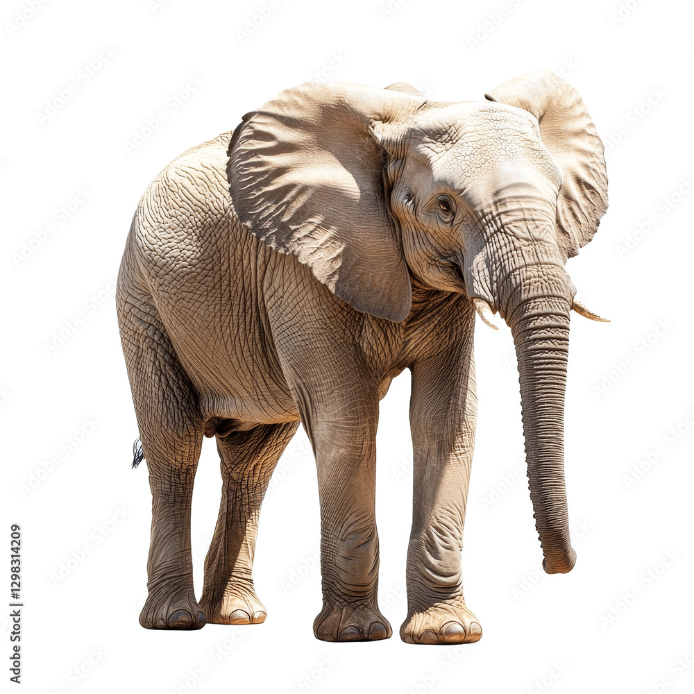 Obraz premium An adult elephant standing gracefully on a transparent background, showcasing its majestic features and characteristics, of elephant isolated on transparent background