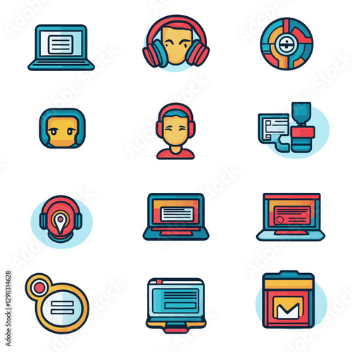 Colorful Icon Set of Business, Communication, Technology and Support