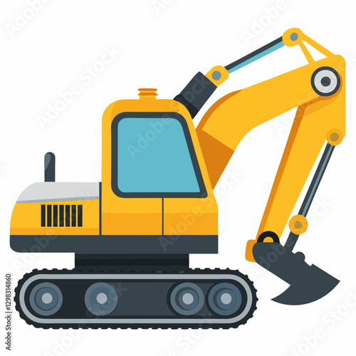 Excavator machine in flat design on white background