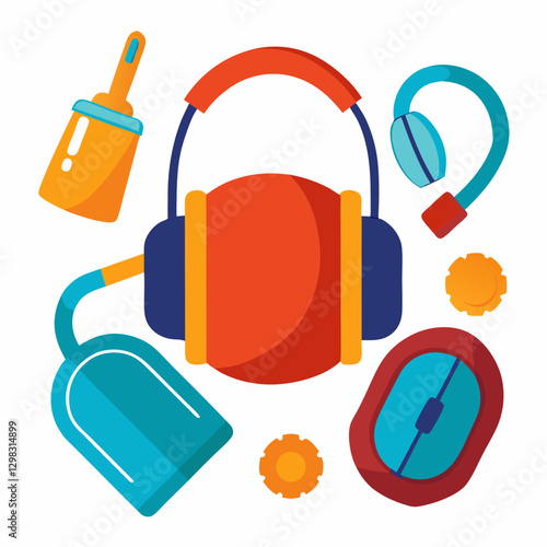 Ear Protection icon with accessories in colorful illustration