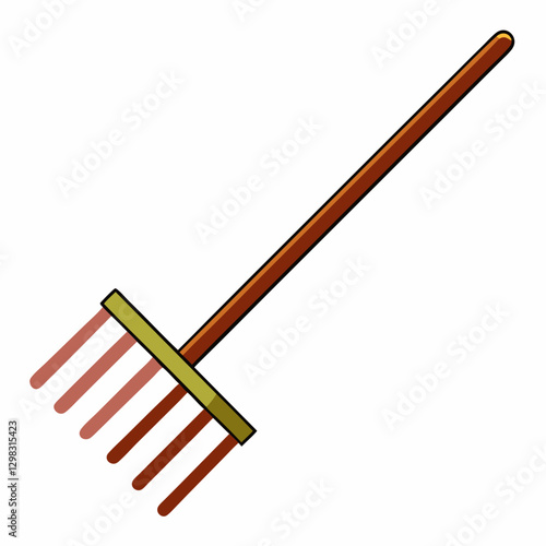 Rake tool with wooden handle on white background