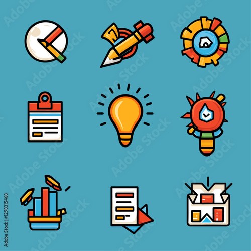 Creative Process Icons: Innovation, Planning, Ideas, Execution, Strategy