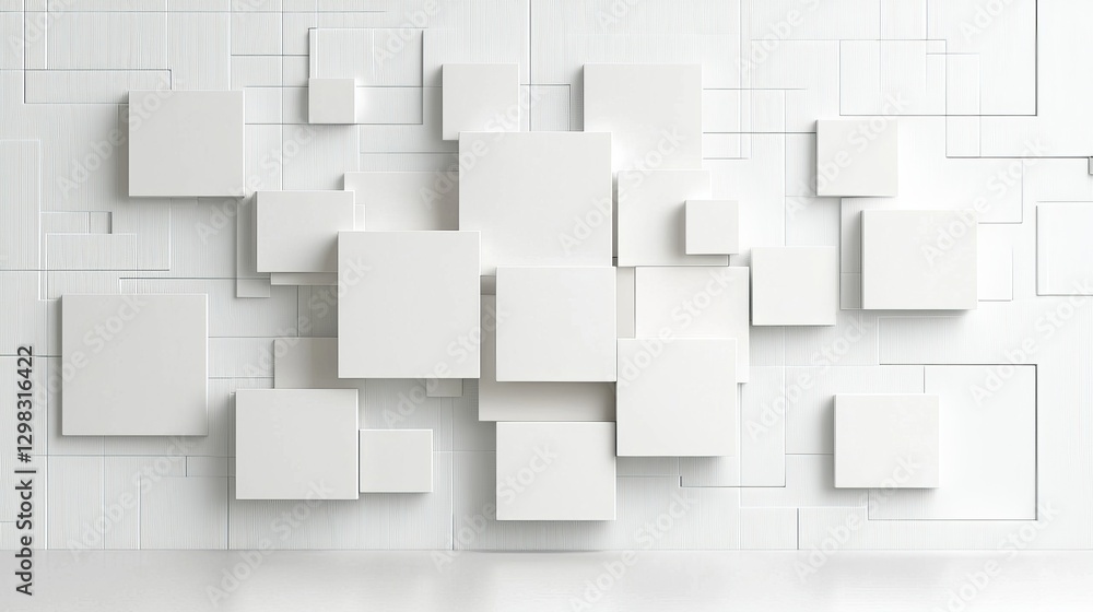 Creative wall design incorporating white cubes modern interior artwork minimalist style Creative wall design incorporating white cubes modern interior artwork minimalist style
