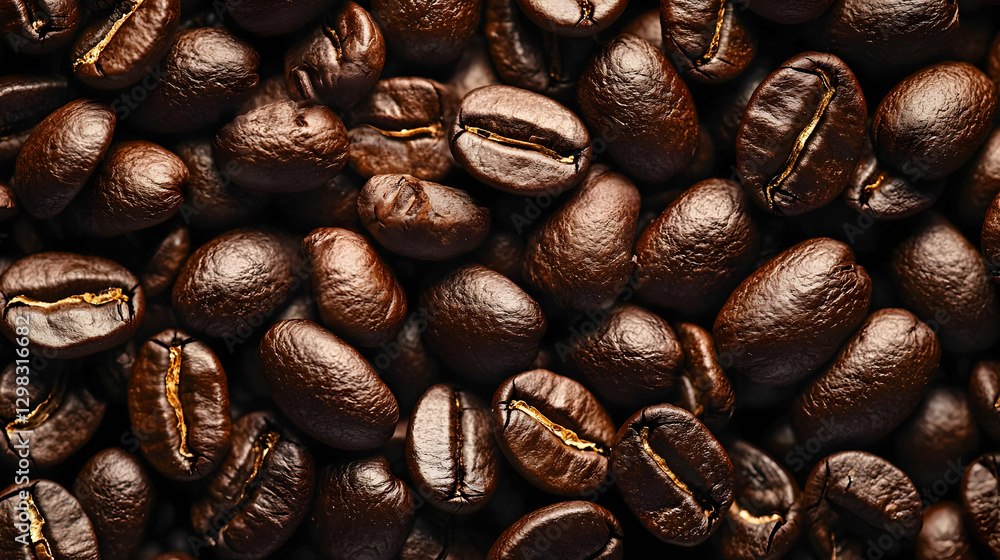 Close Up View Of Roasted Brown Coffee Beans Creating a Textured Pattern with Natural Lighting Close Up View Of Roasted Brown Coffee Beans Creating a Textured Pattern with Natural Lighting