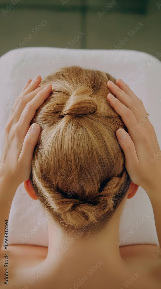 Naklejka premium Relaxing Hair Bun Back View Photo