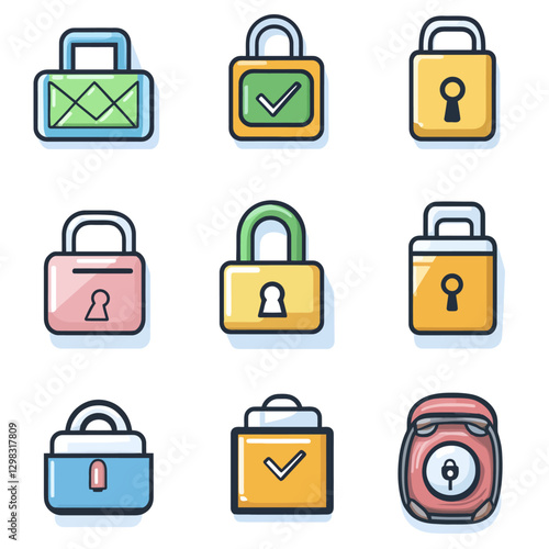 Colorful Cartoon Padlocks Set for Security, Protection, and Privacy