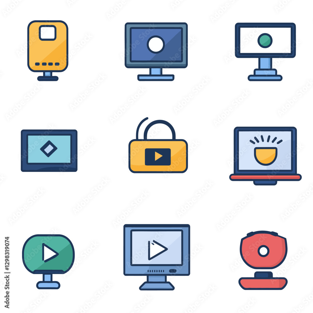 Set of Colorful Icon Designs Representing Various Digital Technologies Set of Colorful Icon Designs Representing Various Digital Technologies
