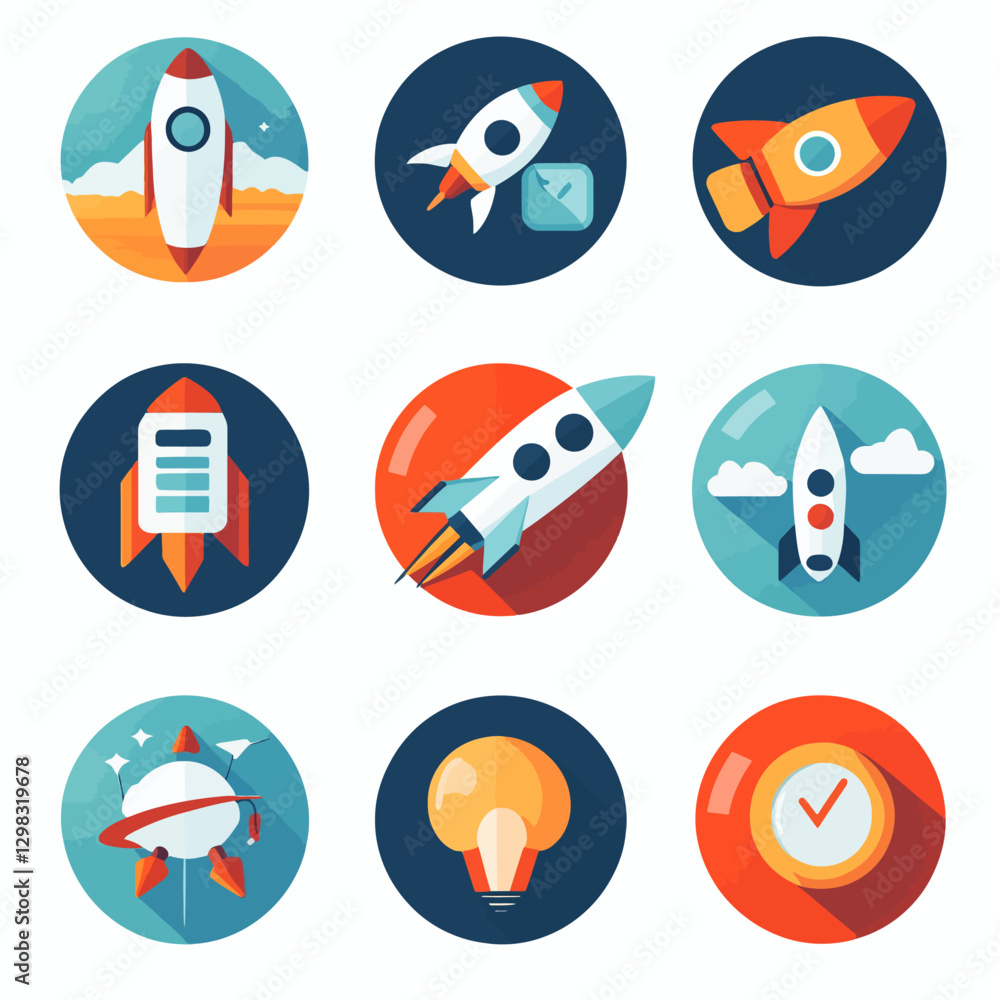 Rocket icon set design. Startup concept with flat style vector graphic. Rocket icon set design. Startup concept with flat style vector graphic.