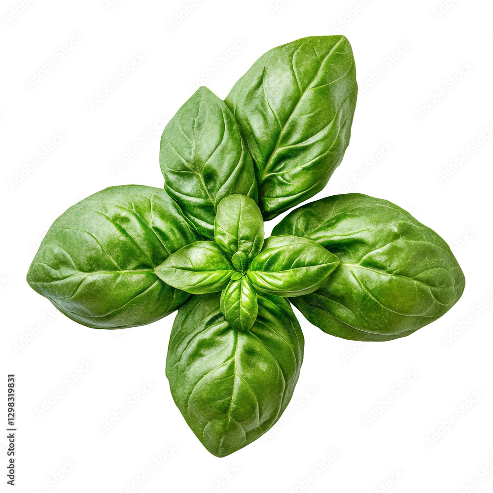 Fototapeta premium Fresh basil leaves with rich green color isolated on a transparent background for culinary use, basil isolated transparent background
