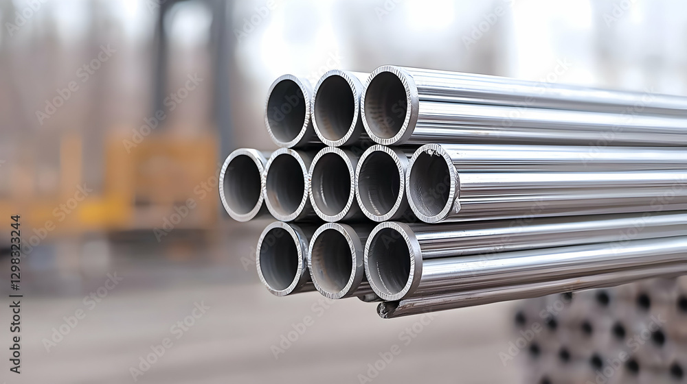 Close Up View Of Shiny Metal Tubes In An Industrial Setting Close Up View Of Shiny Metal Tubes In An Industrial Setting