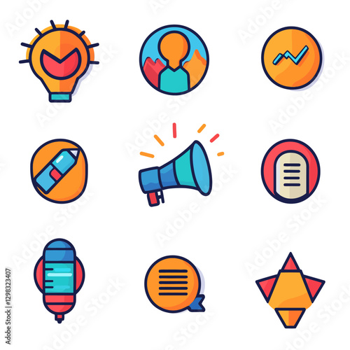 Business Strategy Icon Set, Marketing Tools, Innovation, Graph, Planning