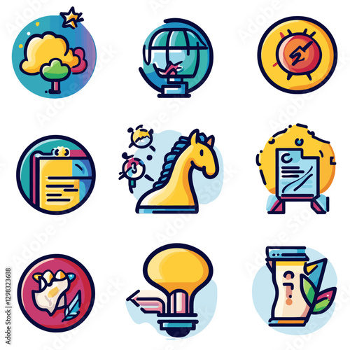 Creative Process Icon Set: Innovation, Strategy, Environment, and Energy