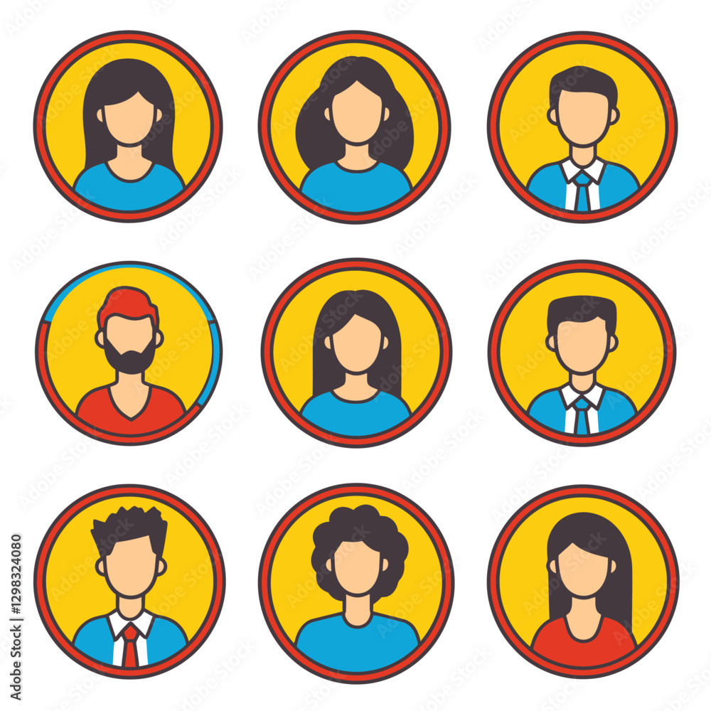 Diverse Team Profile Icons in Circles for Social Media and Web Design