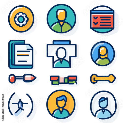 Teamwork Icons: Settings, Profile, Task List, Document, Presentation