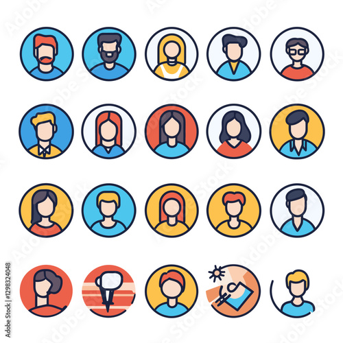 Profile Avatars: Diverse Faces, Hair Styling and Drawing Icons